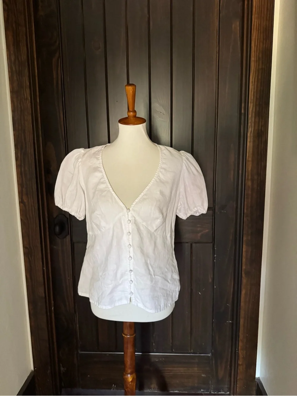 Boden White V-Neck Button Front Blouse